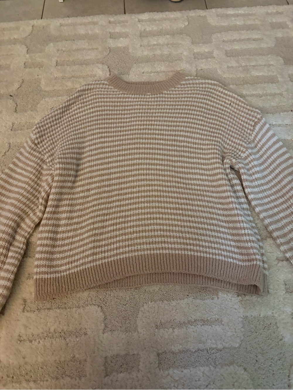 Women's Beige and Cream Striped Knit Sweater